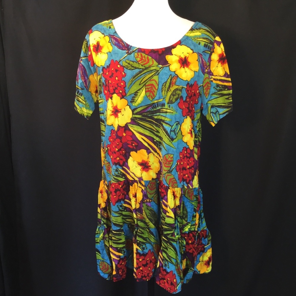 Pineapple Moon Tropical Drop Waist Ruffle Dress Gem